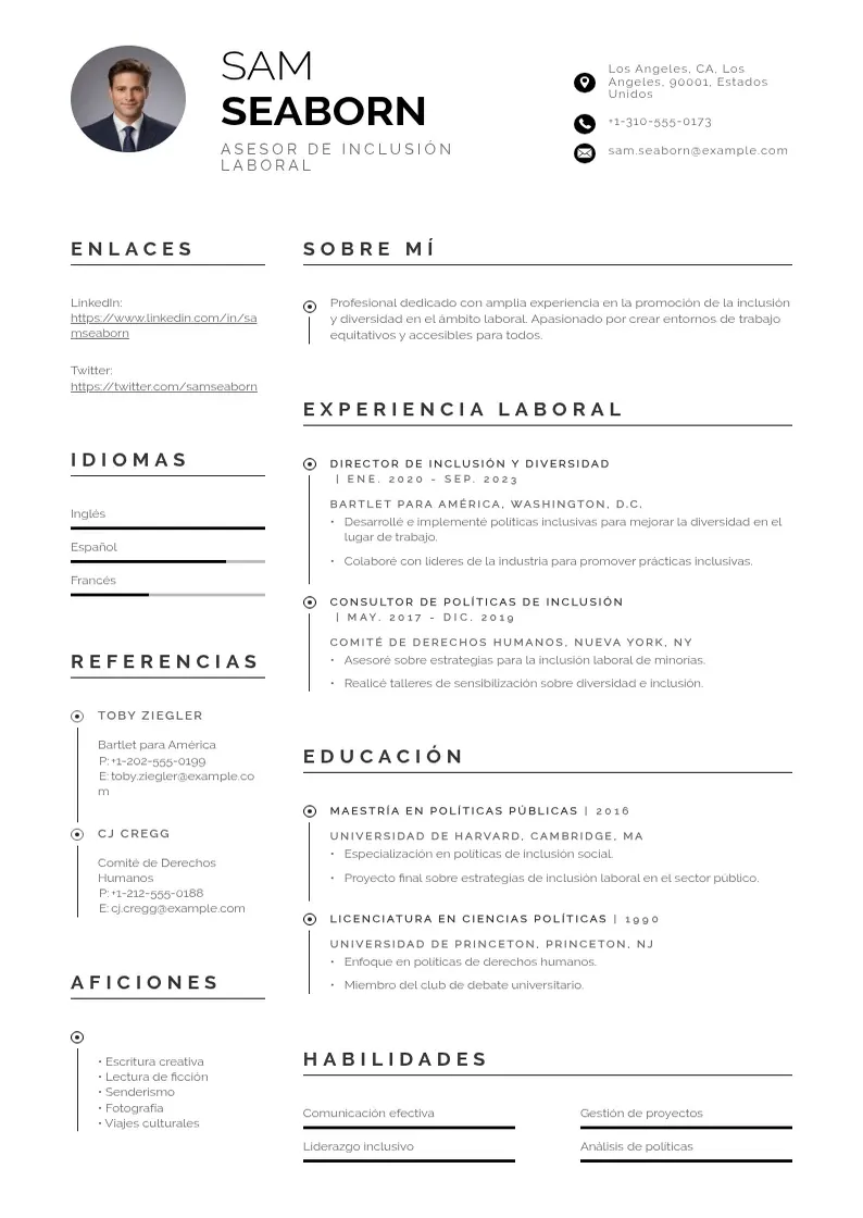 two column asesora-de-inclusion-laboral resume example