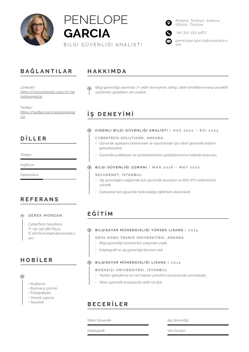 Profesionāla Bilgi Güvenliği Analisti  CV veidne