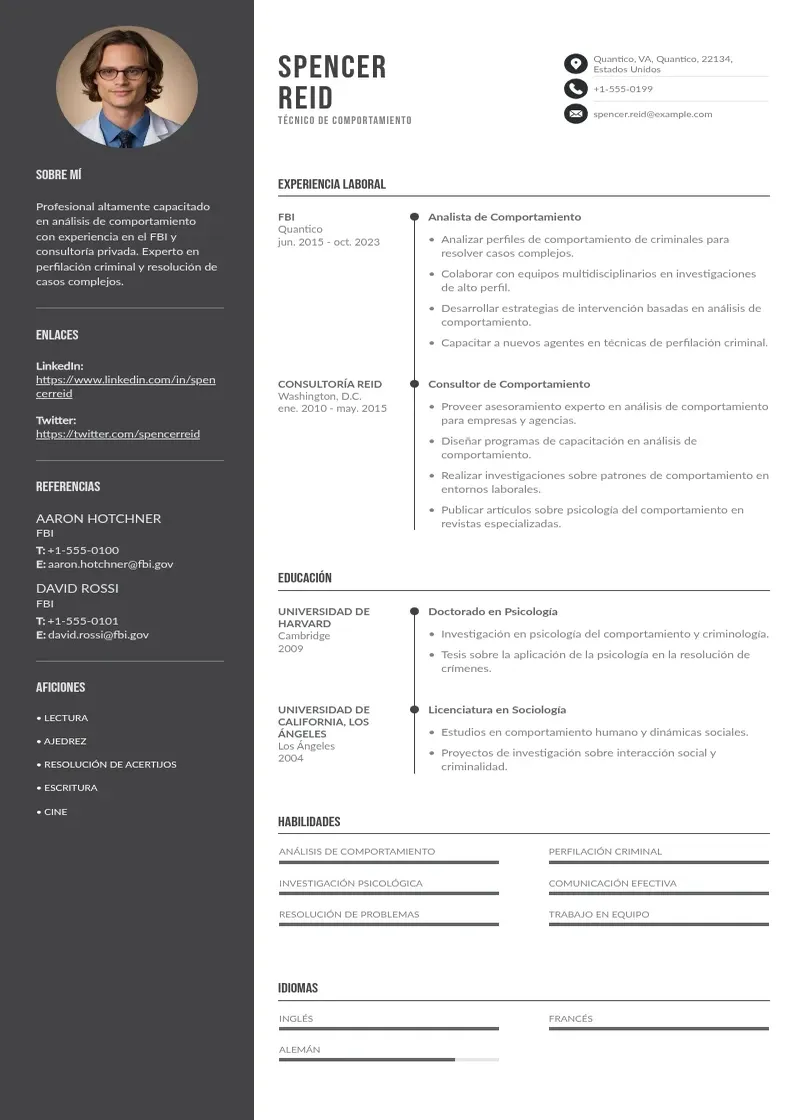 two column cv-tecnico-de-comportamiento resume example