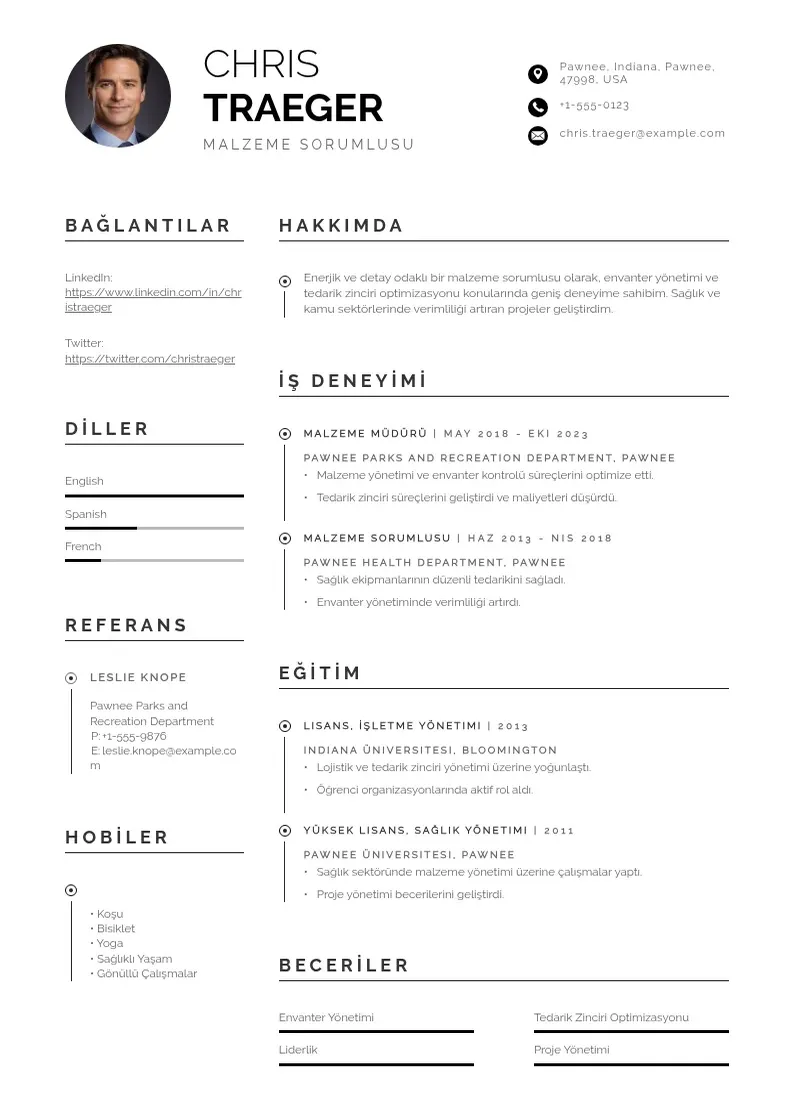 Profesionāla Malzeme sorumlusu  CV veidne