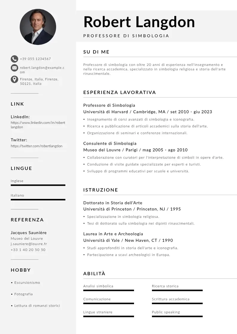 two column curriculum-en-italiano resume example