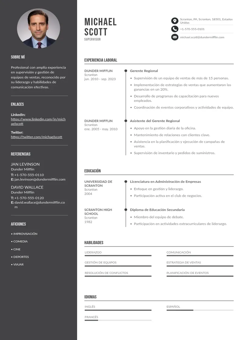 two column cv-supervisor resume example