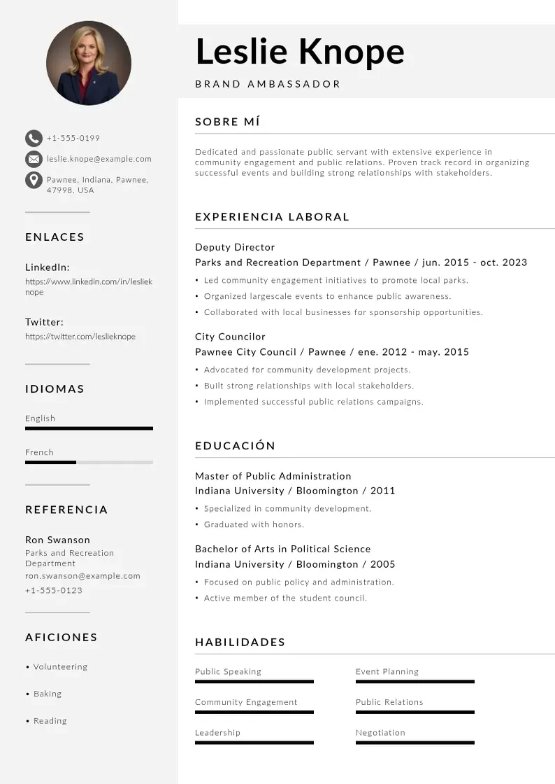 two column cv-embajador-de-la-marca resume example