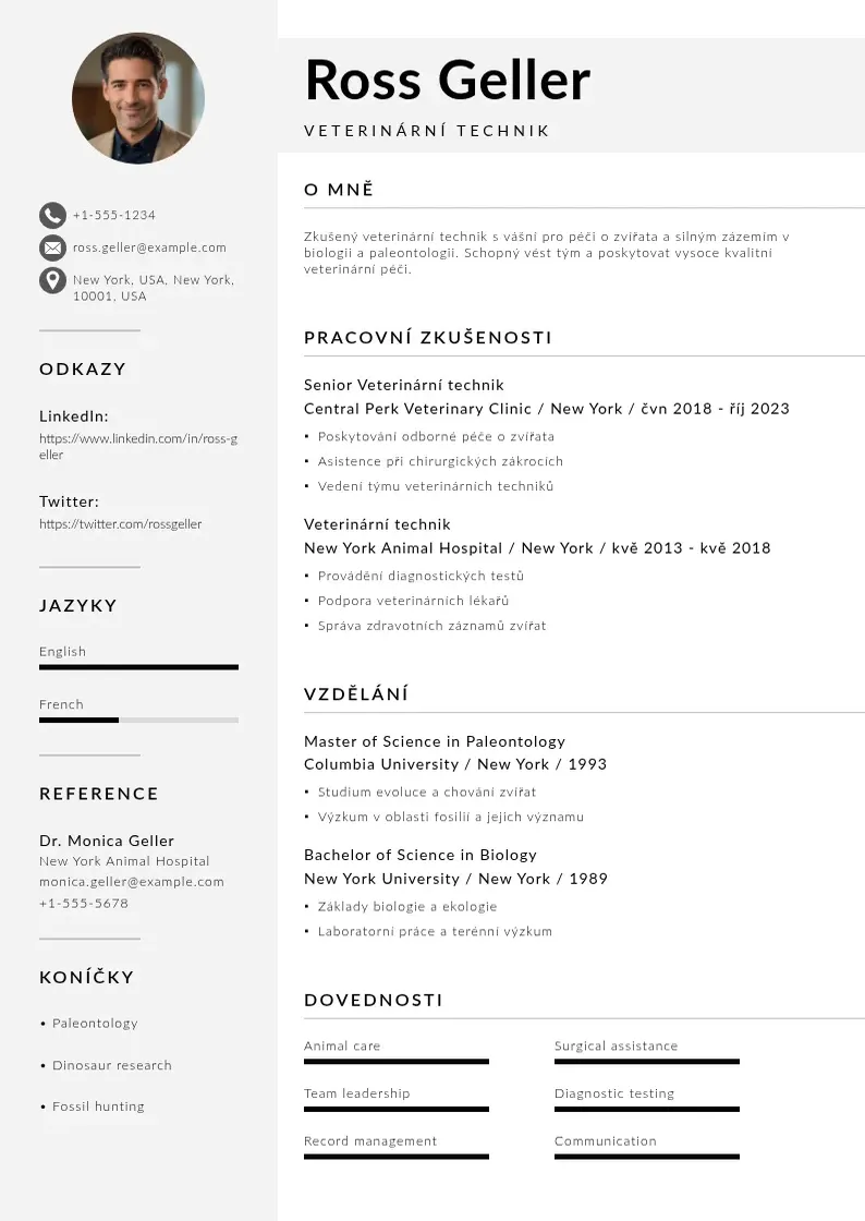 Mūsdienīga Veterinarni technik zivotopis CV veidne