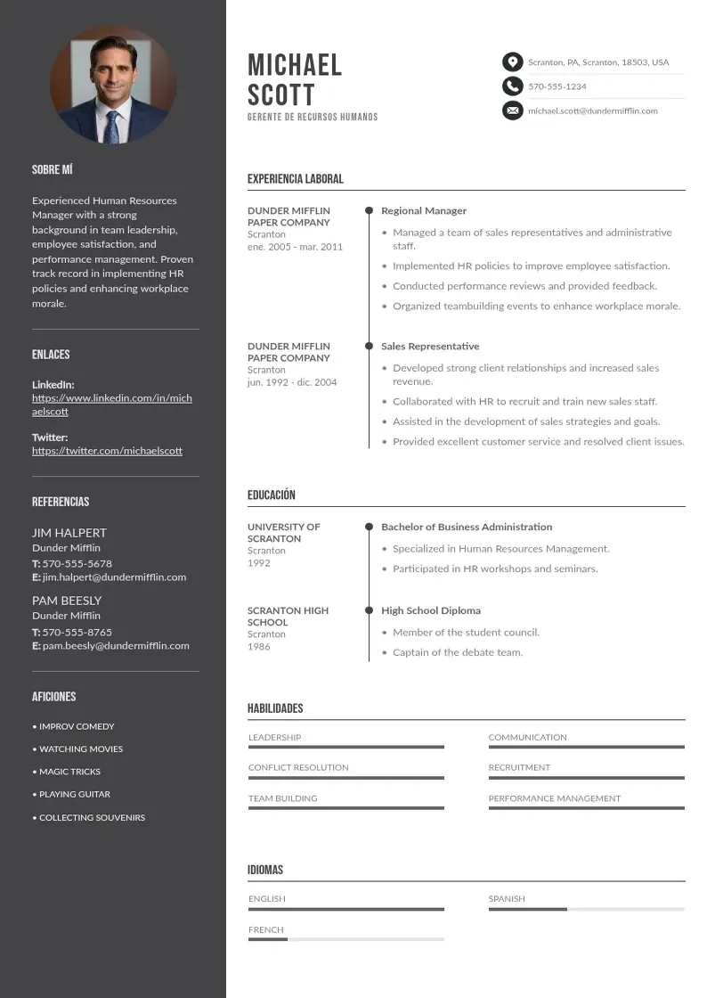 two column cv-gerente-de-recursos-humanos resume example