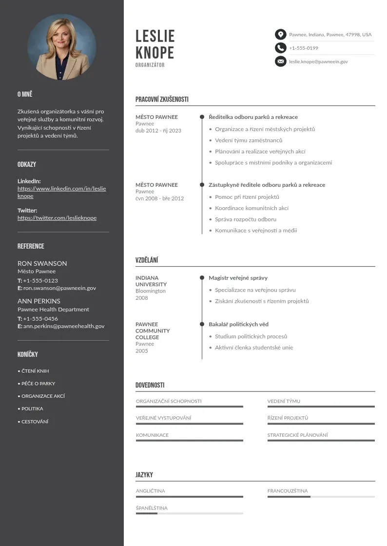 Divu kolonnu Organizator zivotopis CV piemērs