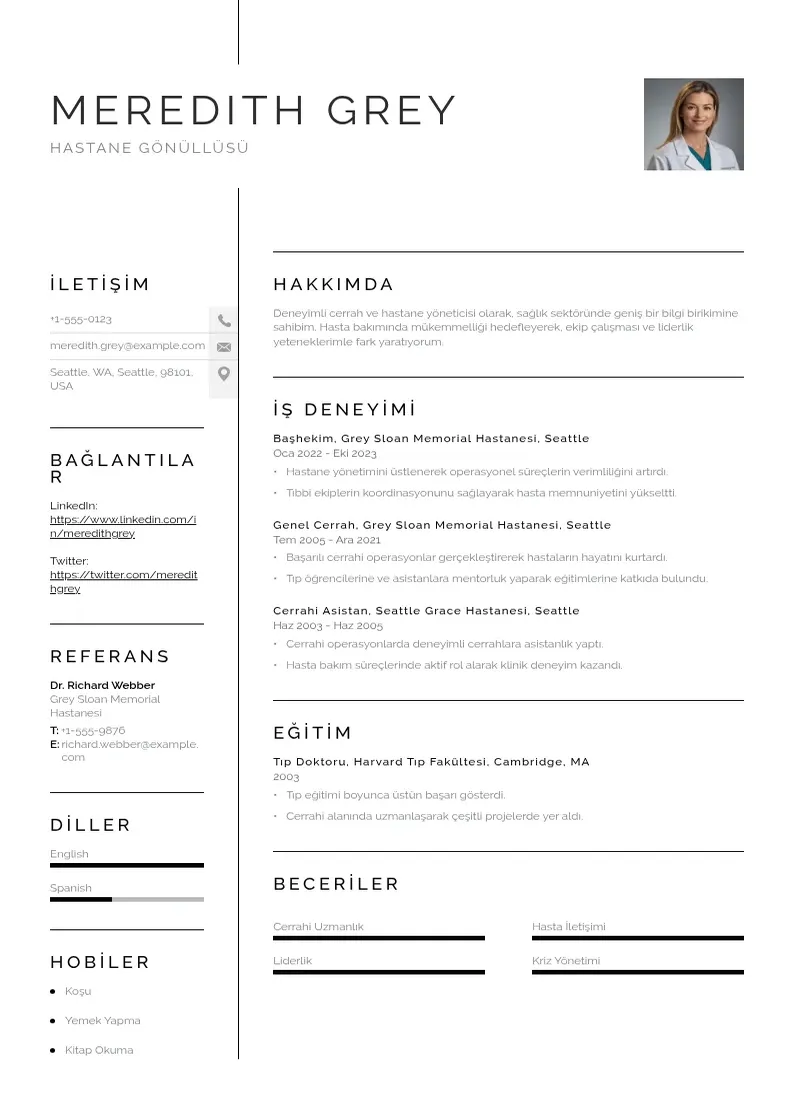 Vienkārša Hastane Gönüllüsü  CV piemērs