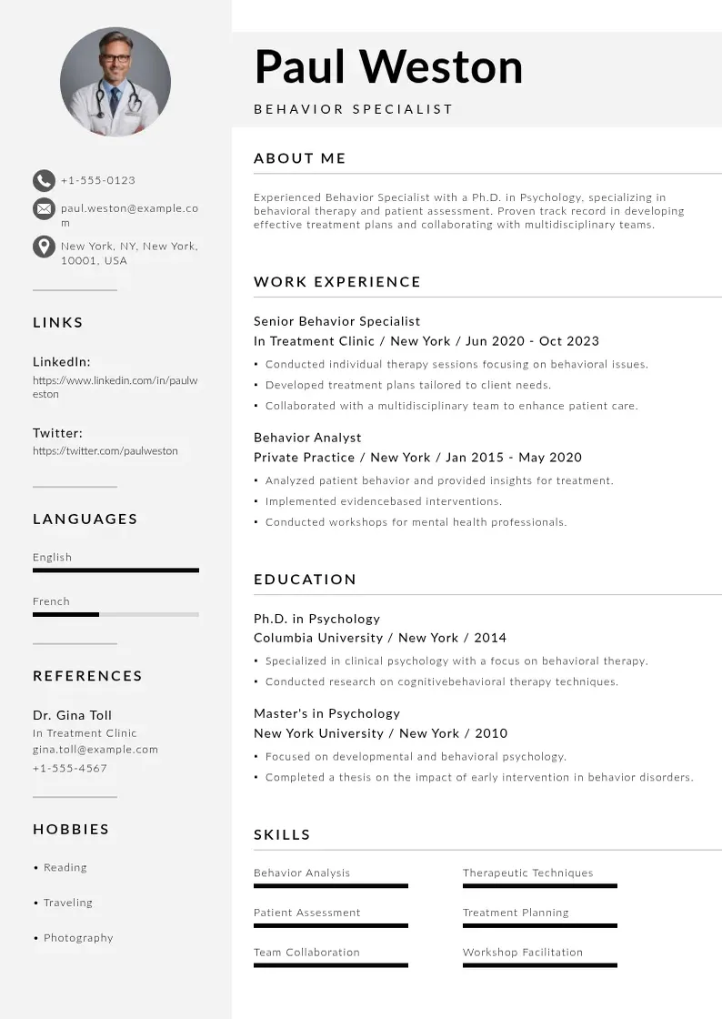modern Behavior specialist resume resume template