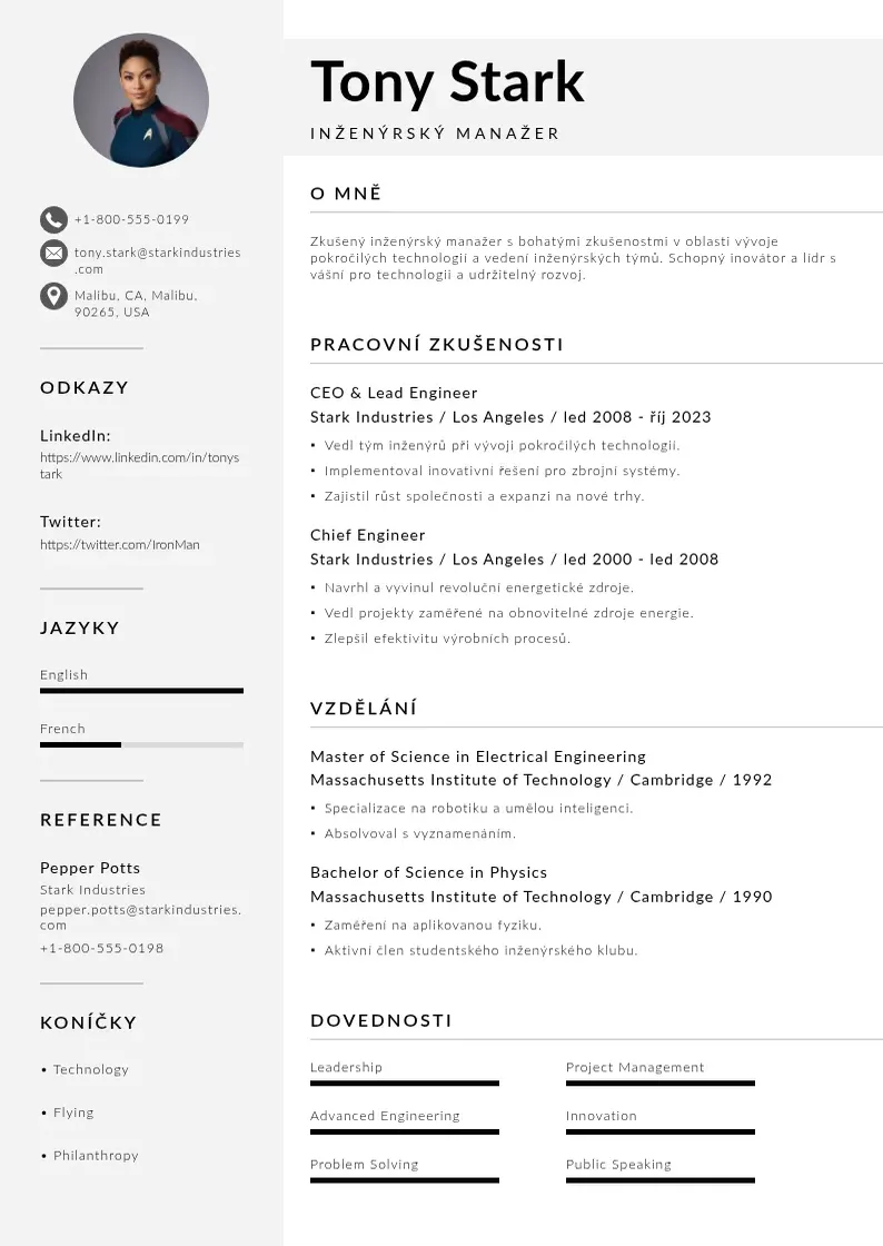 Mūsdienīga Inzenyrskeho manazera zivotopis CV veidne