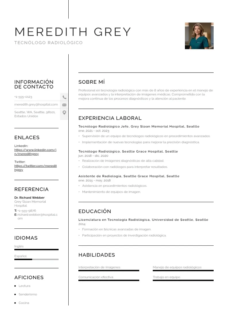 two column cv-tecnologo-radiologico resume example
