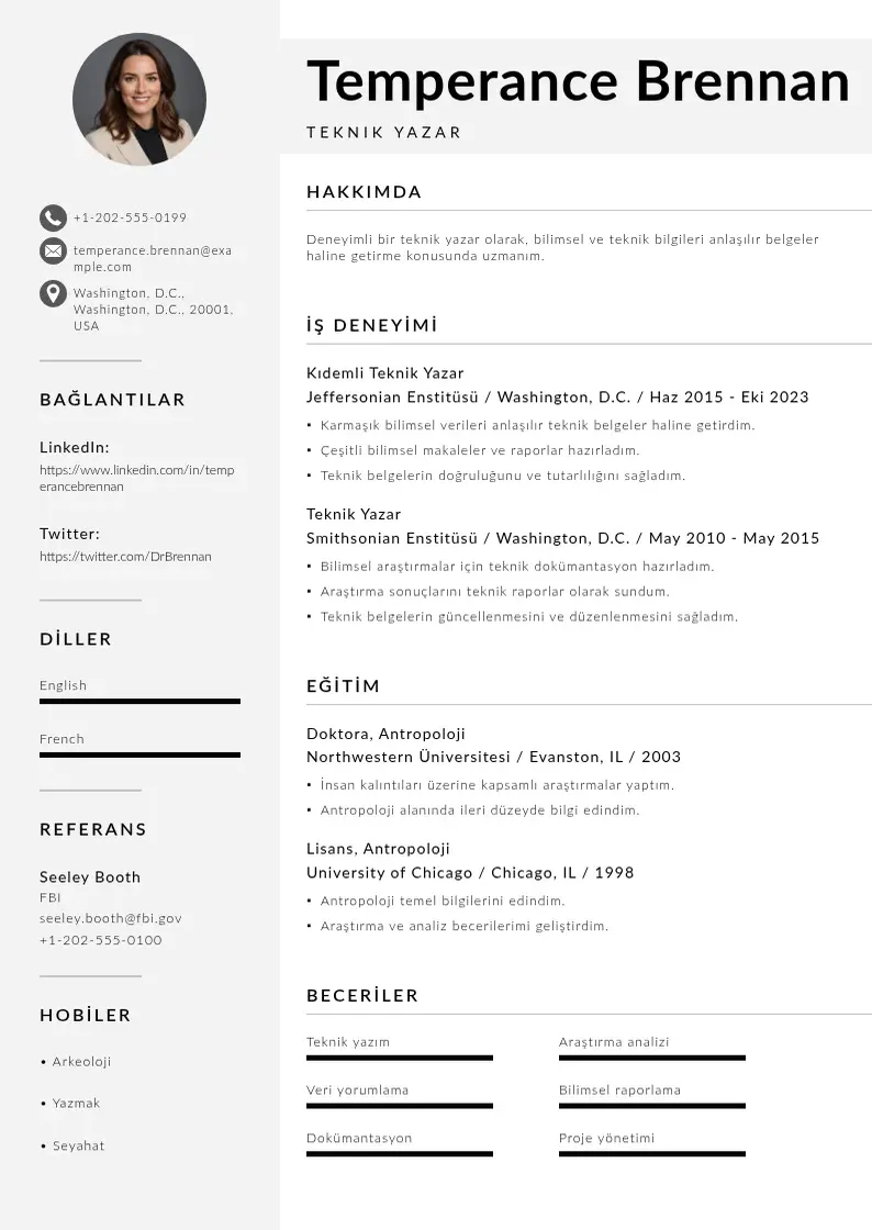 Mūsdienīga Teknik Yazar  CV veidne