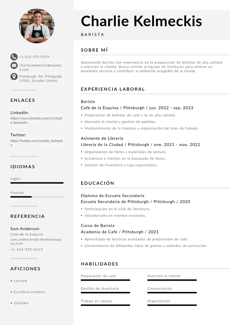two column cv-barista-de-starbucks resume example