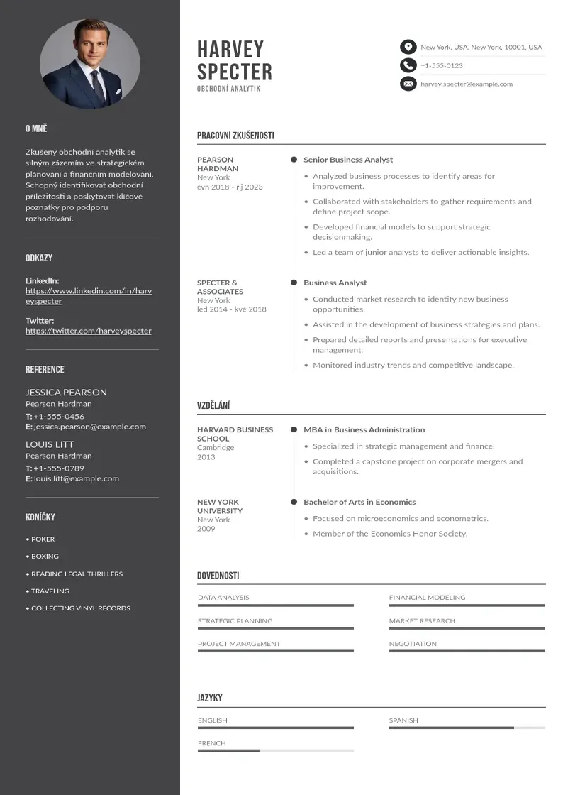 Divu kolonnu Obchodni analytik zivotopis CV piemērs