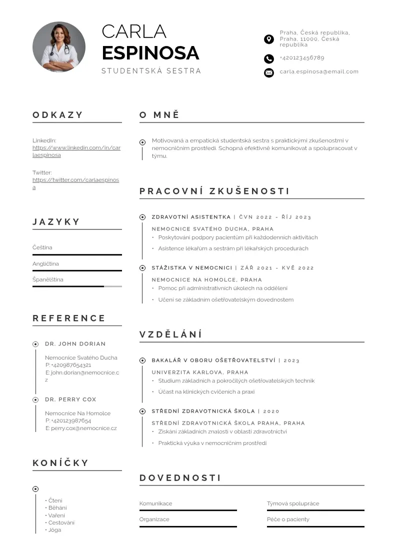 Profesionāla Studentska sestra zivotopis CV veidne