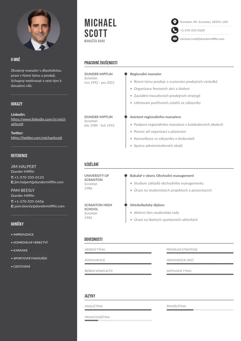 Divu kolonnu Manazer baru zivotopis CV piemērs