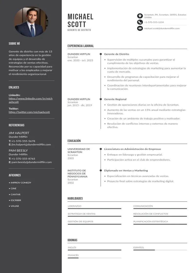 two column cv-gerente-de-distrito resume example