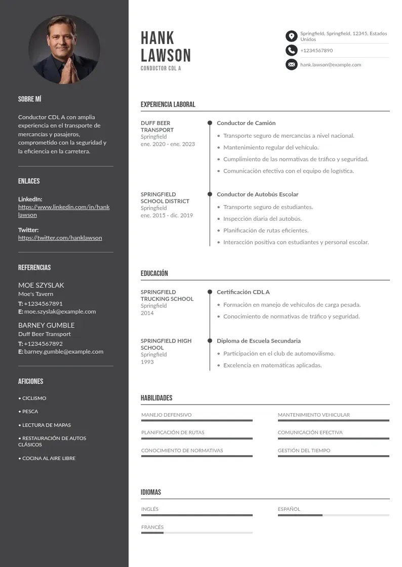two column cv-conductor-cdl-a resume example