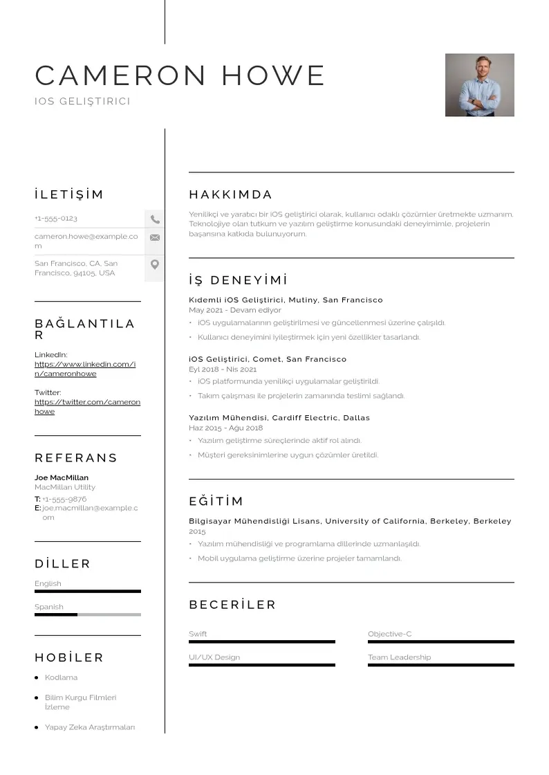 Vienkārša iOS Geliştirici  CV piemērs