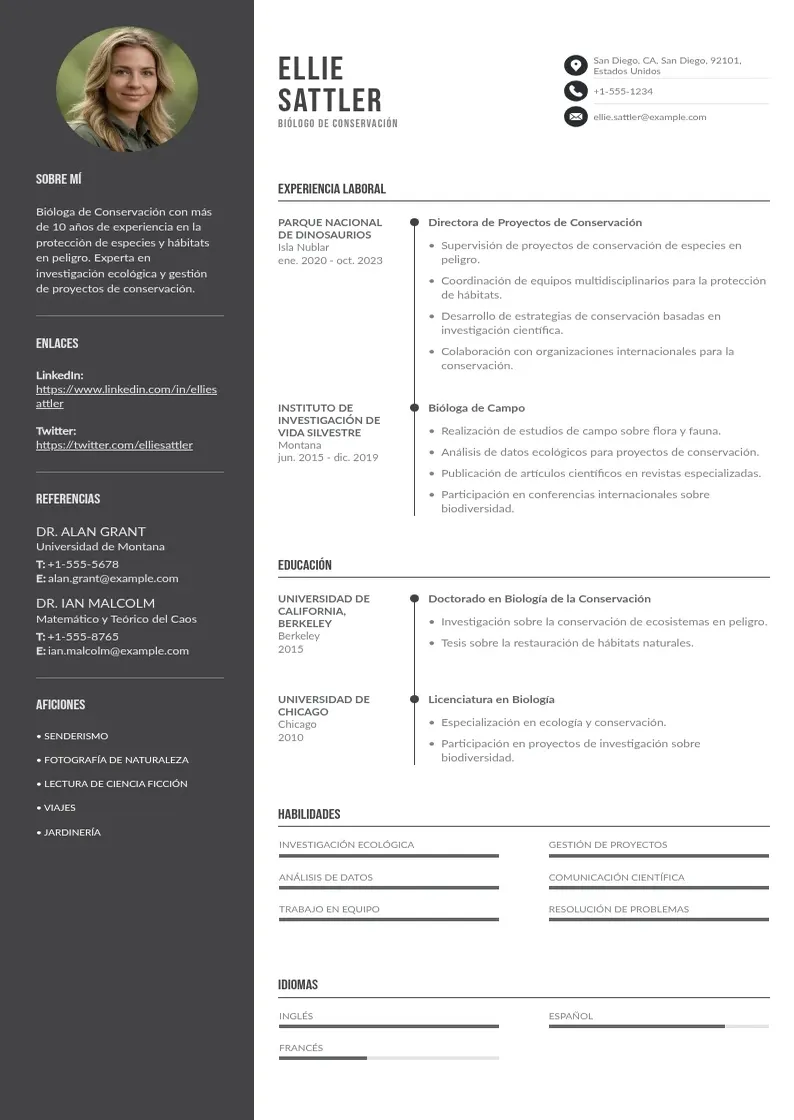 two column biologo-de-conservacion resume example