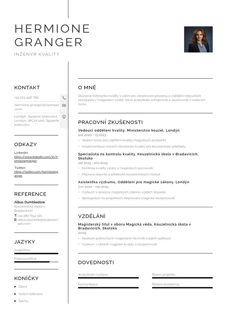 Vienkārša Inzenyr kvality zivotopis CV piemērs