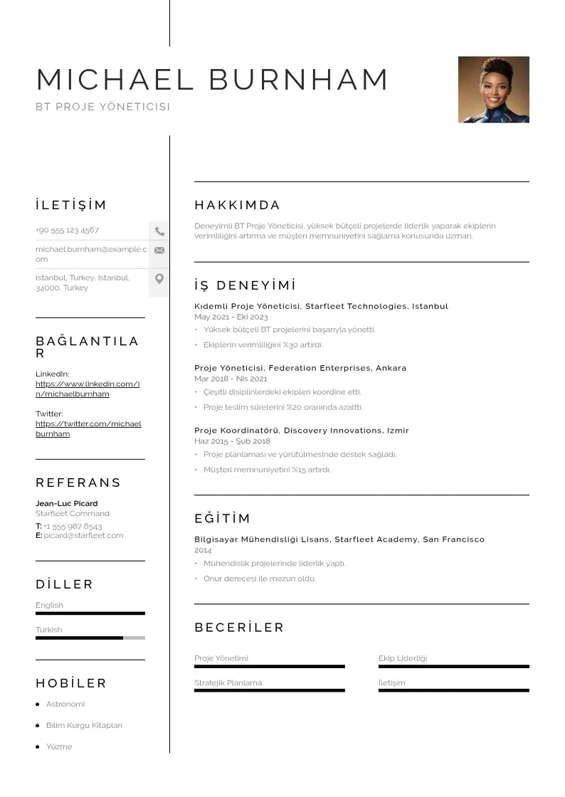 Vienkārša BT Proje Yöneticisi  CV piemērs
