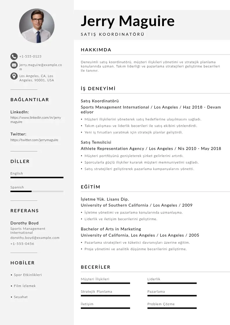 Mūsdienīga Satış Koordinatörü  CV veidne