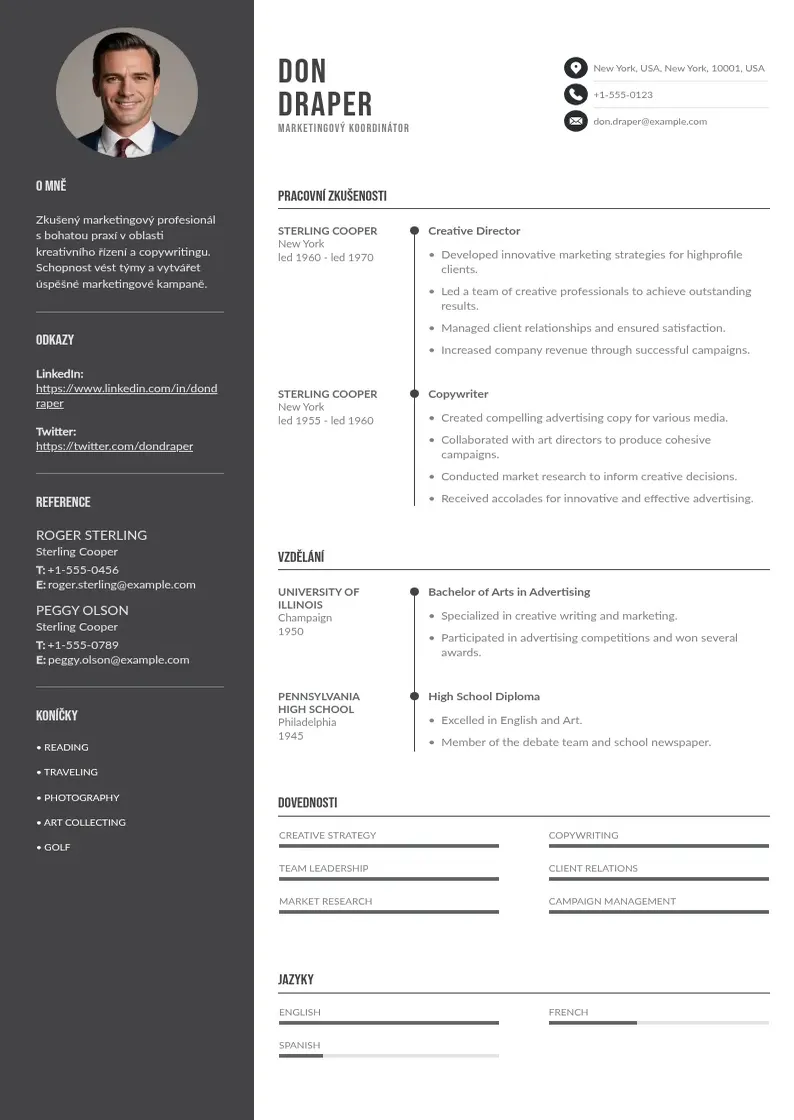 Divu kolonnu Marketingovy koordinator zivotopis CV piemērs