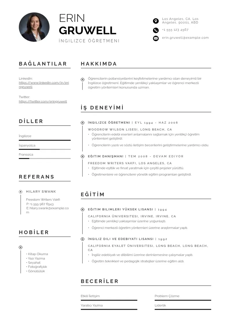 Profesionāla Ingilizce ogretmeni CV veidne