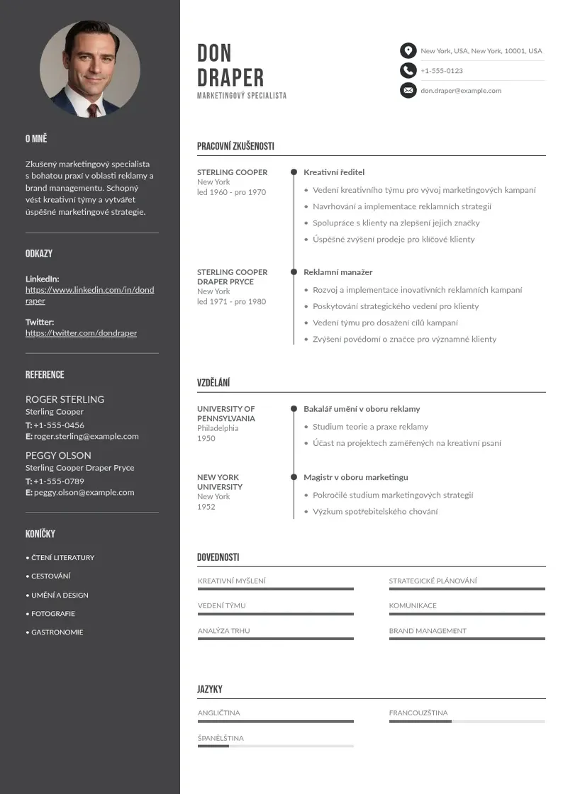 Divu kolonnu Zivotopis marketing CV piemērs