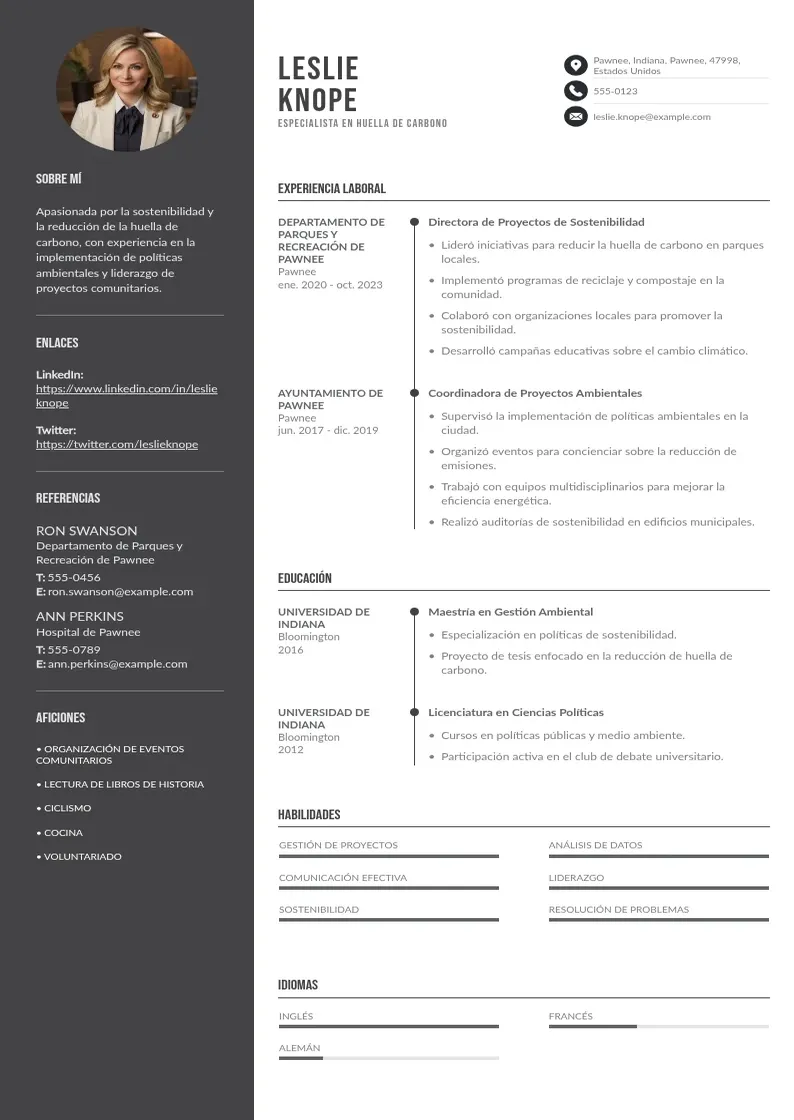 two column especialista-en-huella-de-carbono resume example
