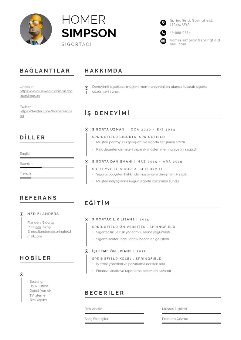 Profesionāla sigortacı  CV veidne