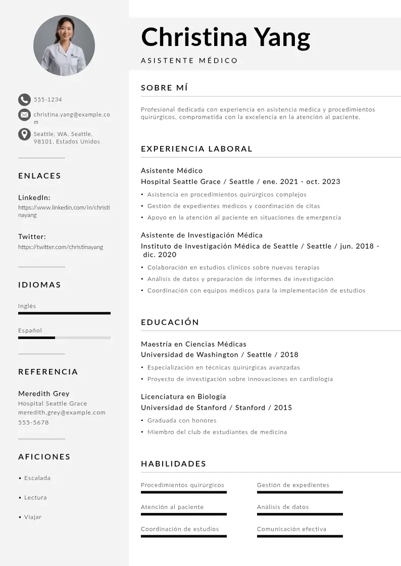 two column curriculum-de-asistente-medico resume example