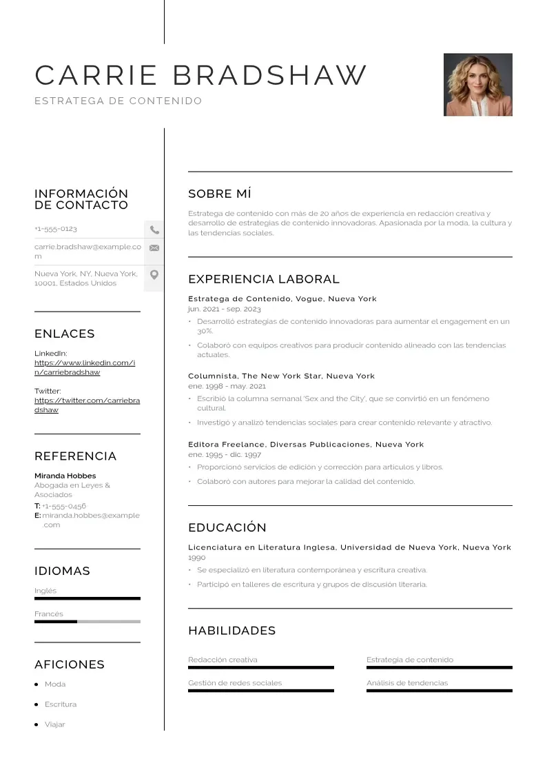 two column estratega-de-contenido resume example
