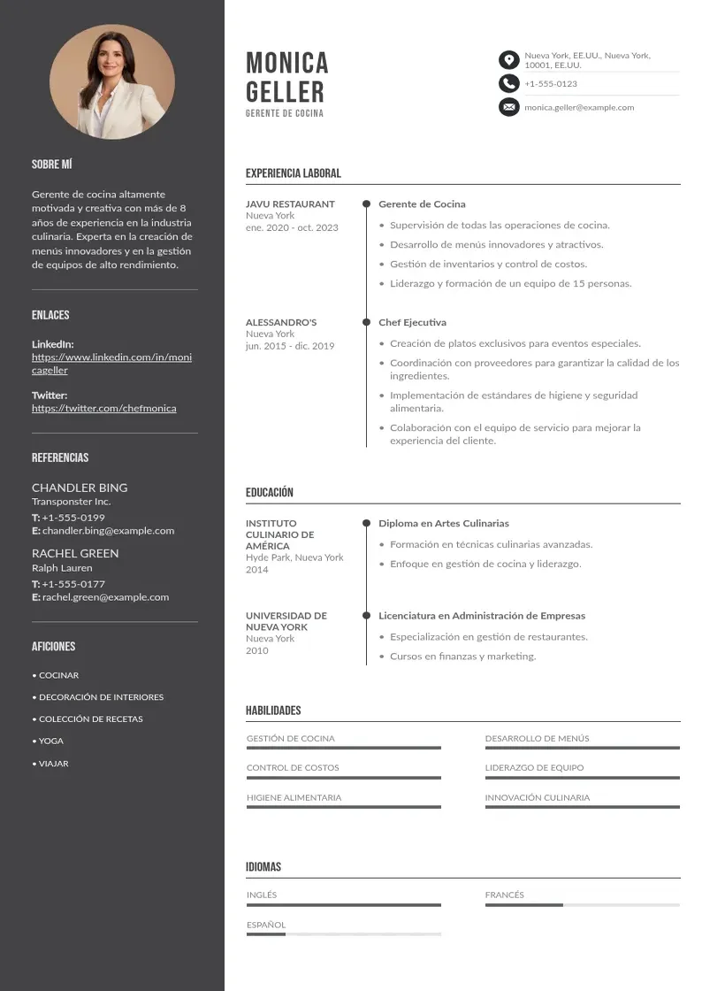 two column gerente-de-cocina resume example