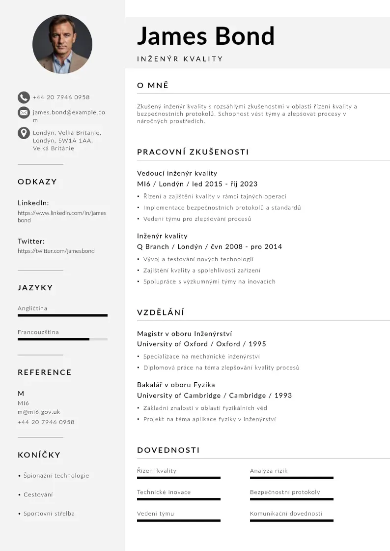 Mūsdienīga Inzenyr kvality zivotopis CV veidne