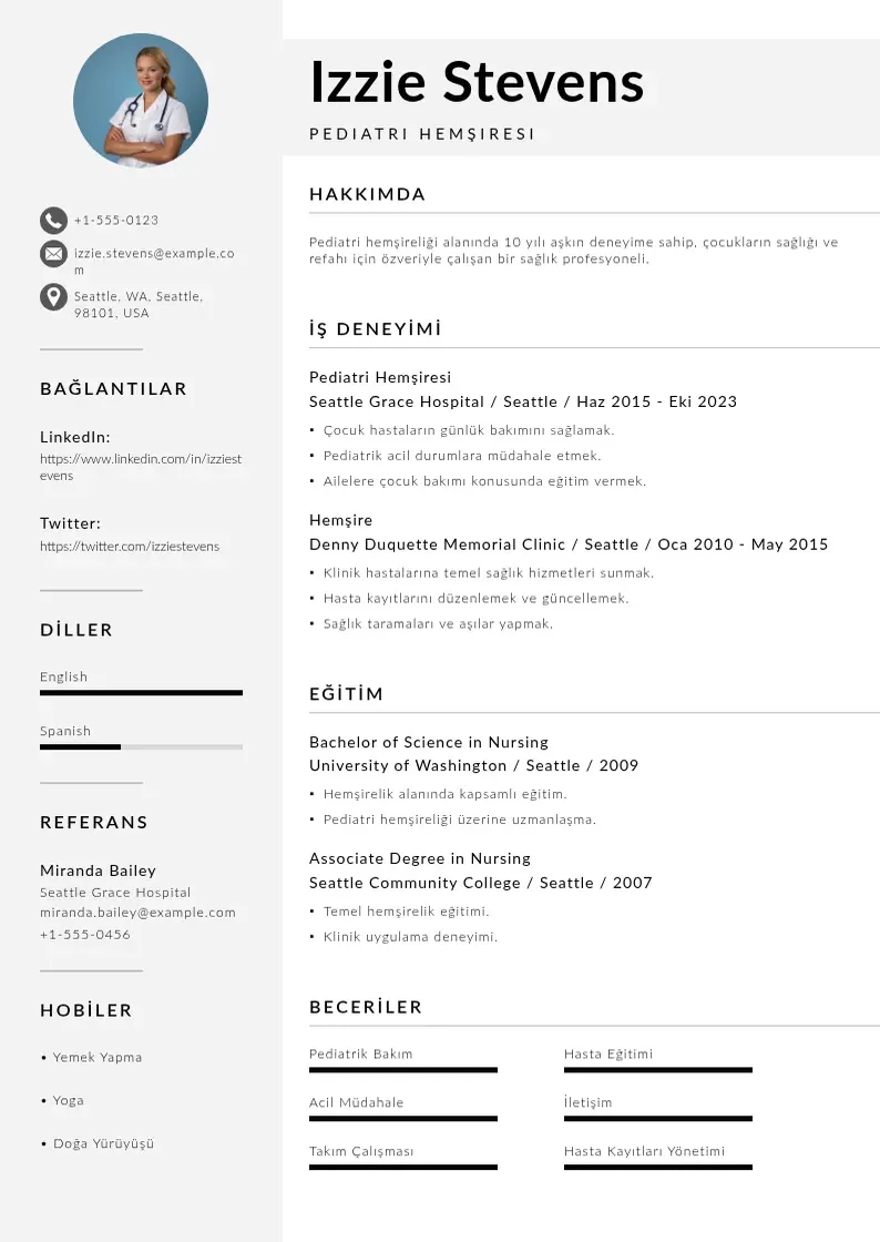 Mūsdienīga Pediatri hemşiresi  CV veidne