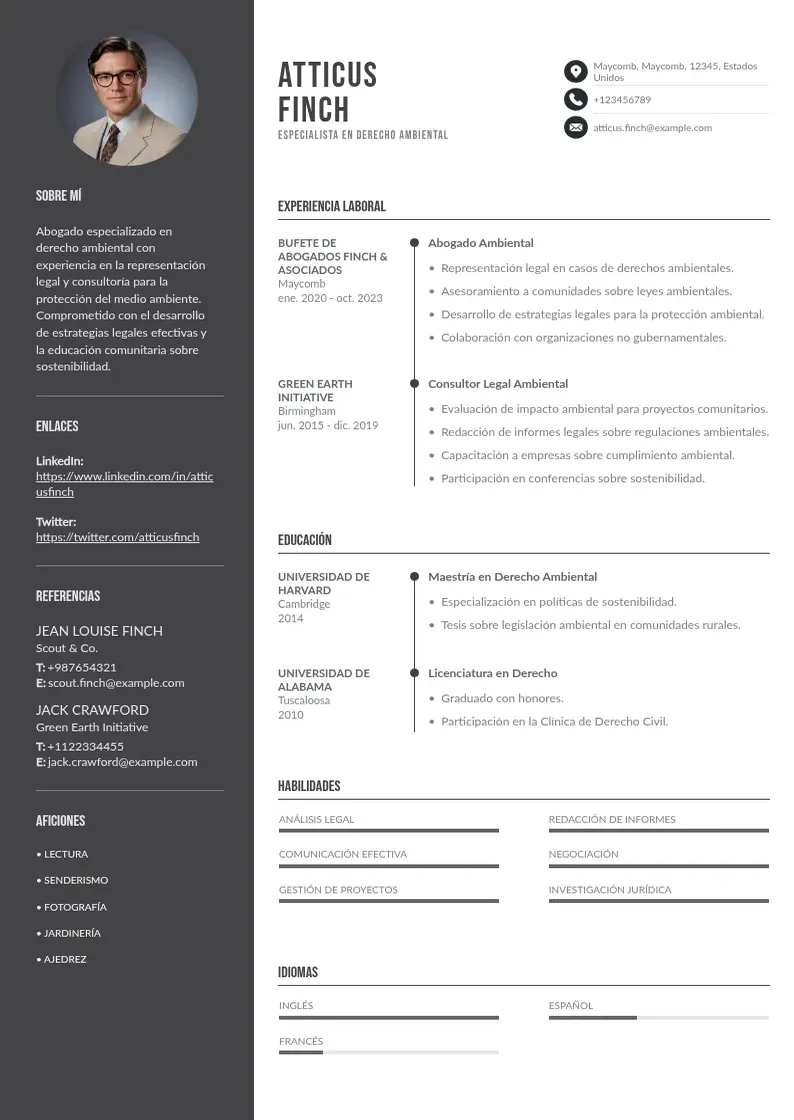two column especialista-en-derecho-ambiental resume example