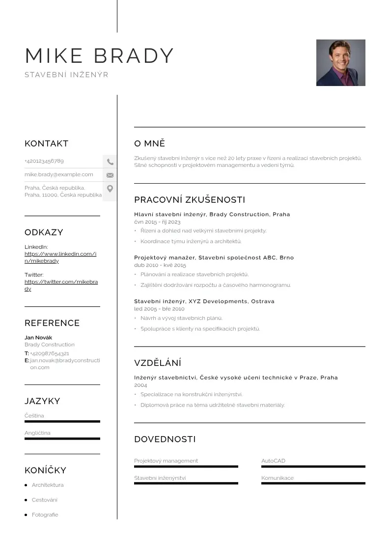 Vienkārša Zivotopis stavebni inzenyr CV piemērs
