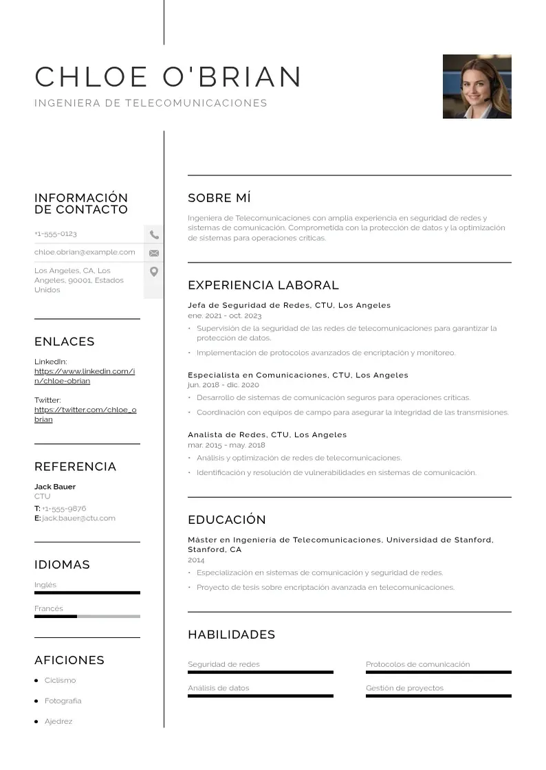 two column curriculum-ingeniero-telecomunicaciones resume example