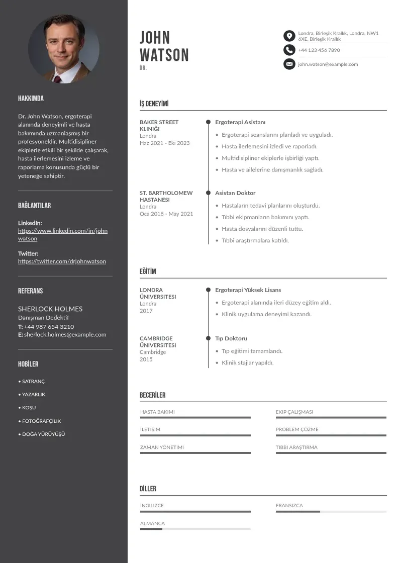 Divu kolonnu Ergoterapi Asistanı  CV piemērs