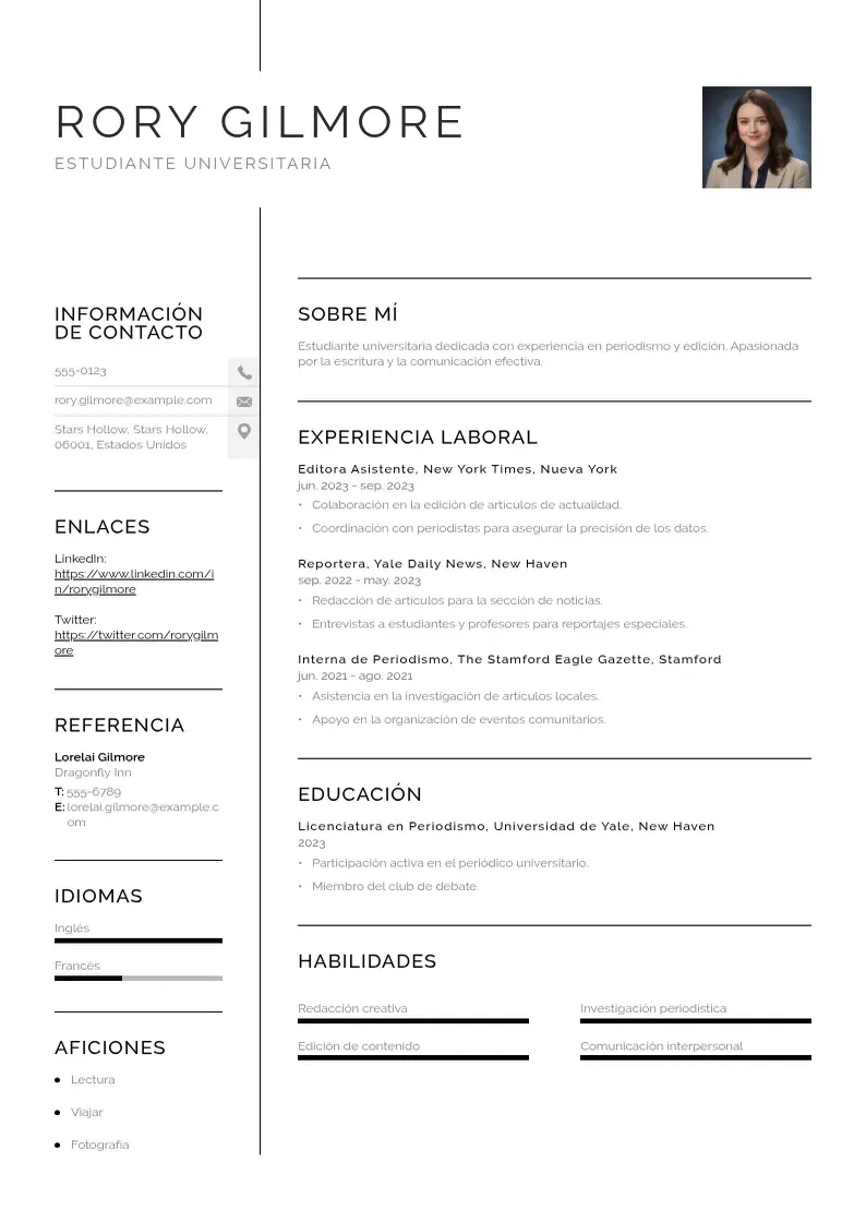 two column ejemplo-estudiante-universitario resume example