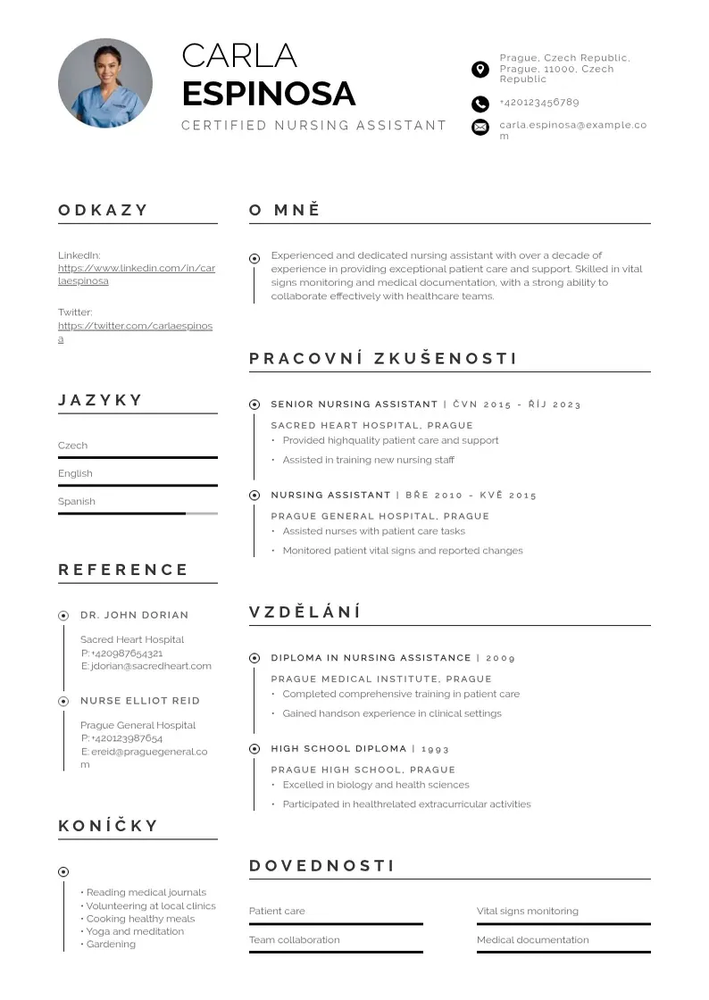 Profesionāla Certifikovany zdravotnicky asistent zivotopis CV veidne