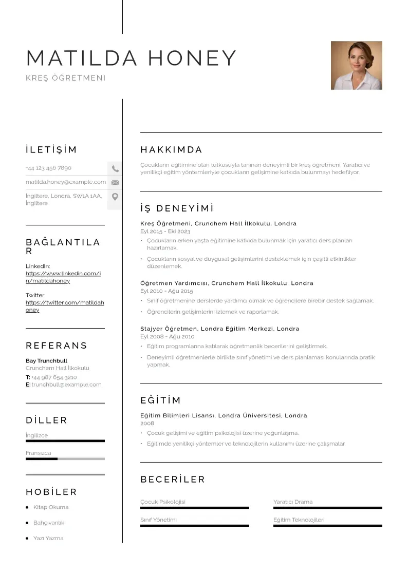 Vienkārša Kreş Öğretmeni  CV piemērs