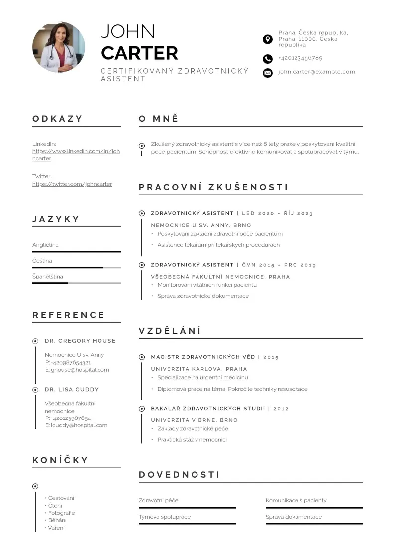 Profesionāla Certifikovany zdravotnicky asistent zivotopis CV veidne