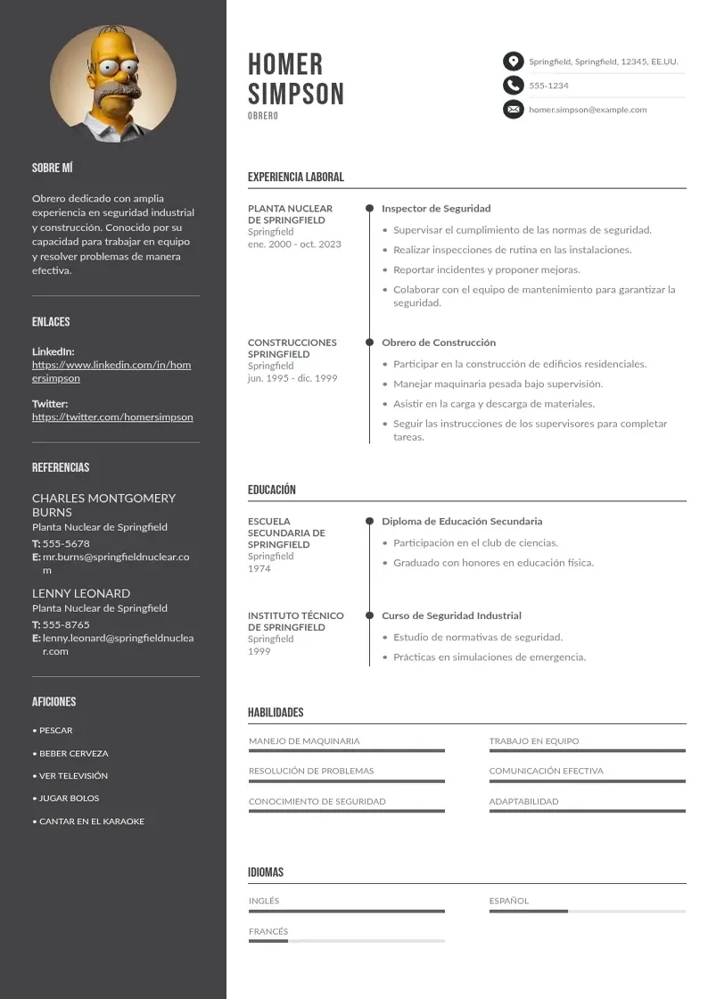 two column cv-obrero resume example