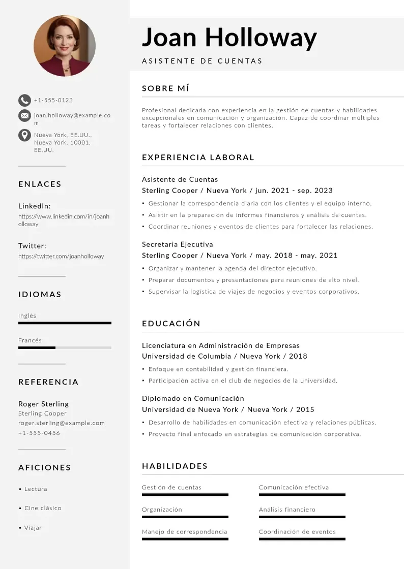 two column cv-asistente-de-cuentas resume example
