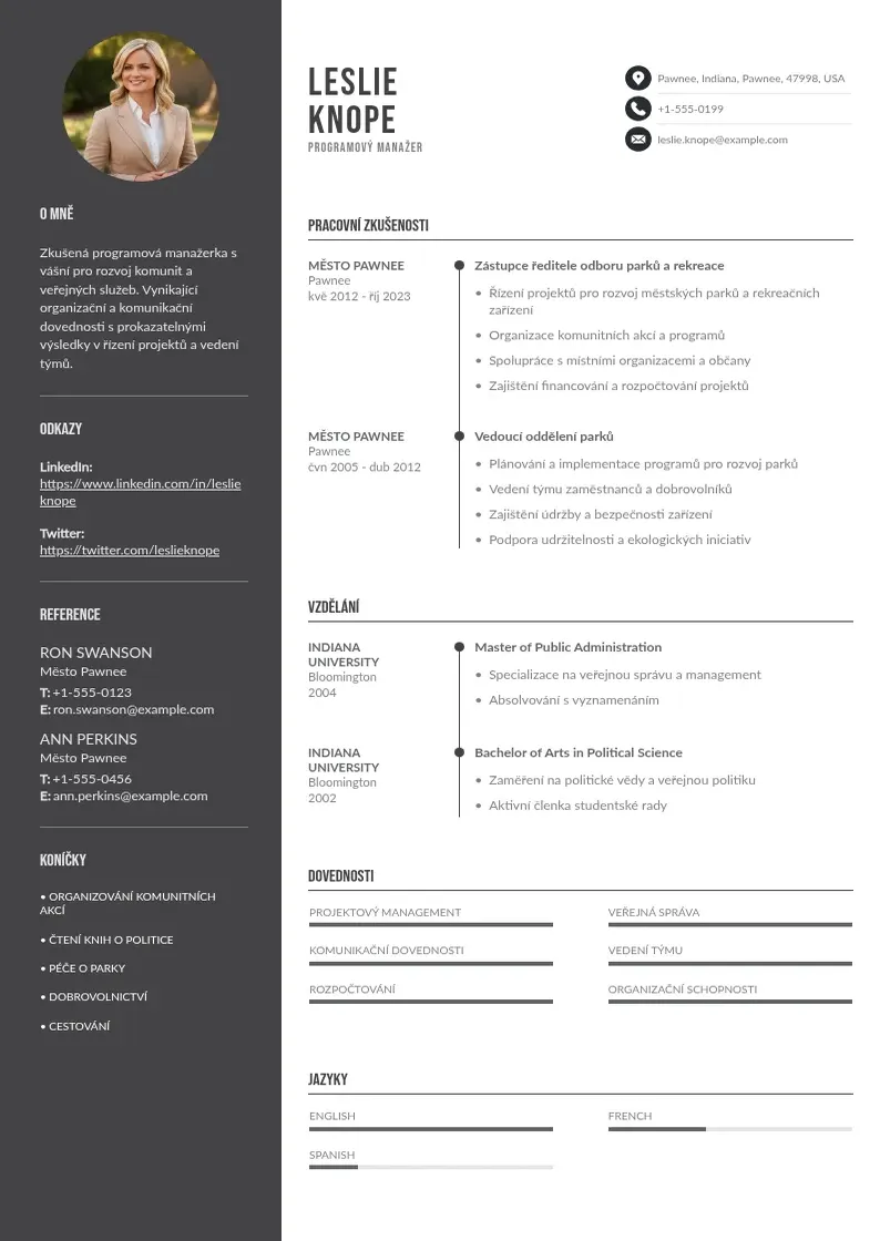 Divu kolonnu Programovy manazer zivotopis CV piemērs