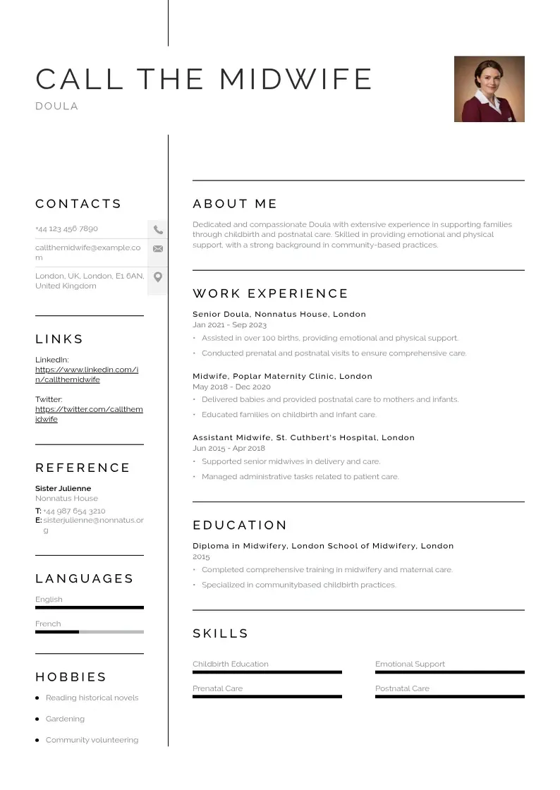 simple Doula resume resume example