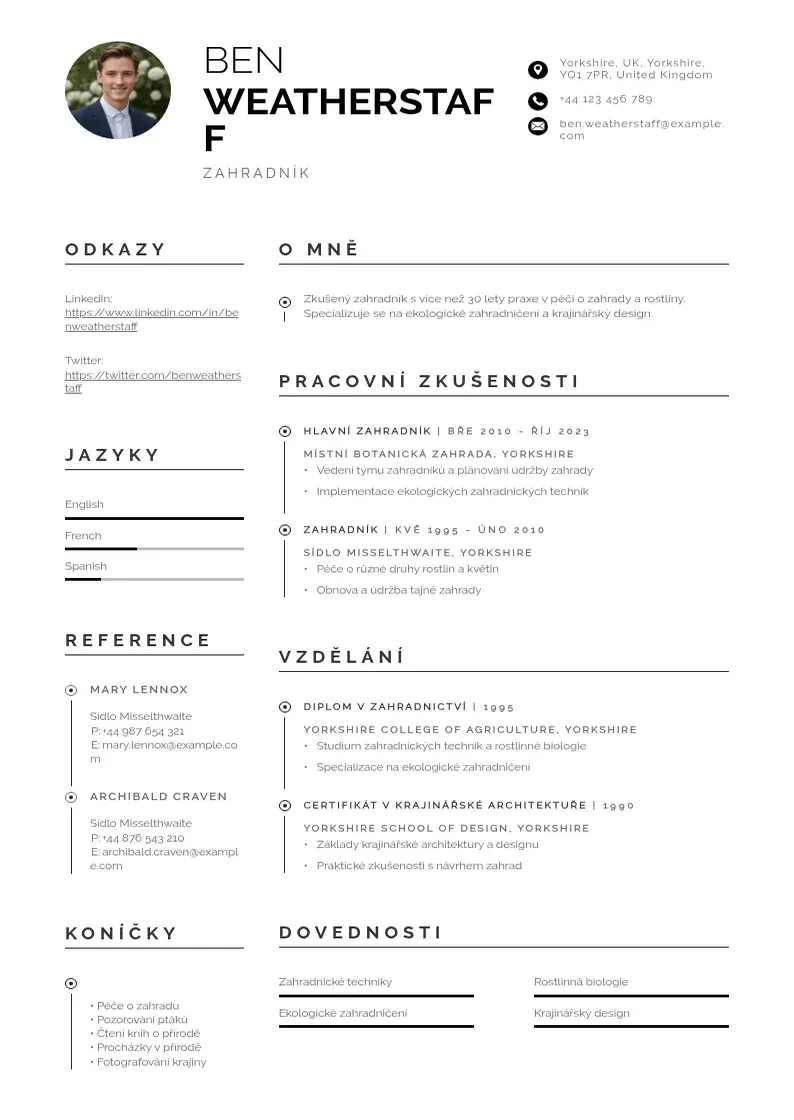 Profesionāla Zahradník  CV veidne