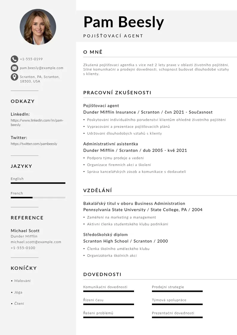 Mūsdienīga Pojistovaci agent zivotopis CV veidne
